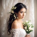 A girl bride with a classic floral braid, adorned with jasmine garlands