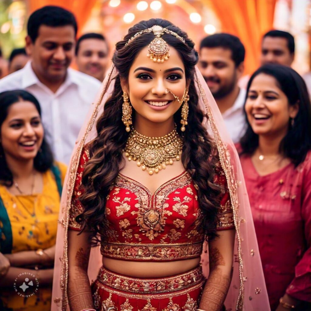 Girl displaying a classic North Indian bridal reception hairstyle.