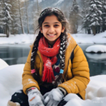 Indian girl smiling with winter hair braids.